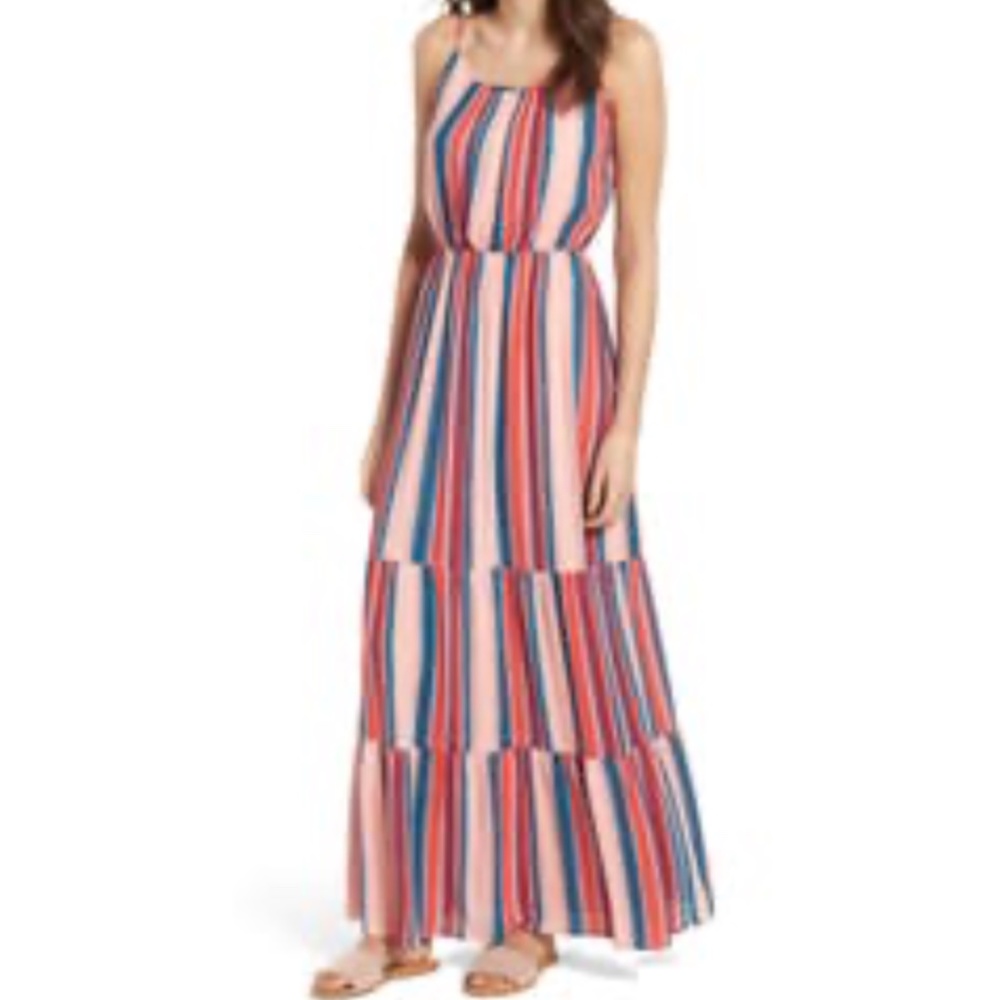 NORDSTROM One Clothing Stripe Bar Back Maxi Dress